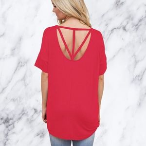 Chic Hollowed-Out Relaxed Fit Blouse Hot Pink